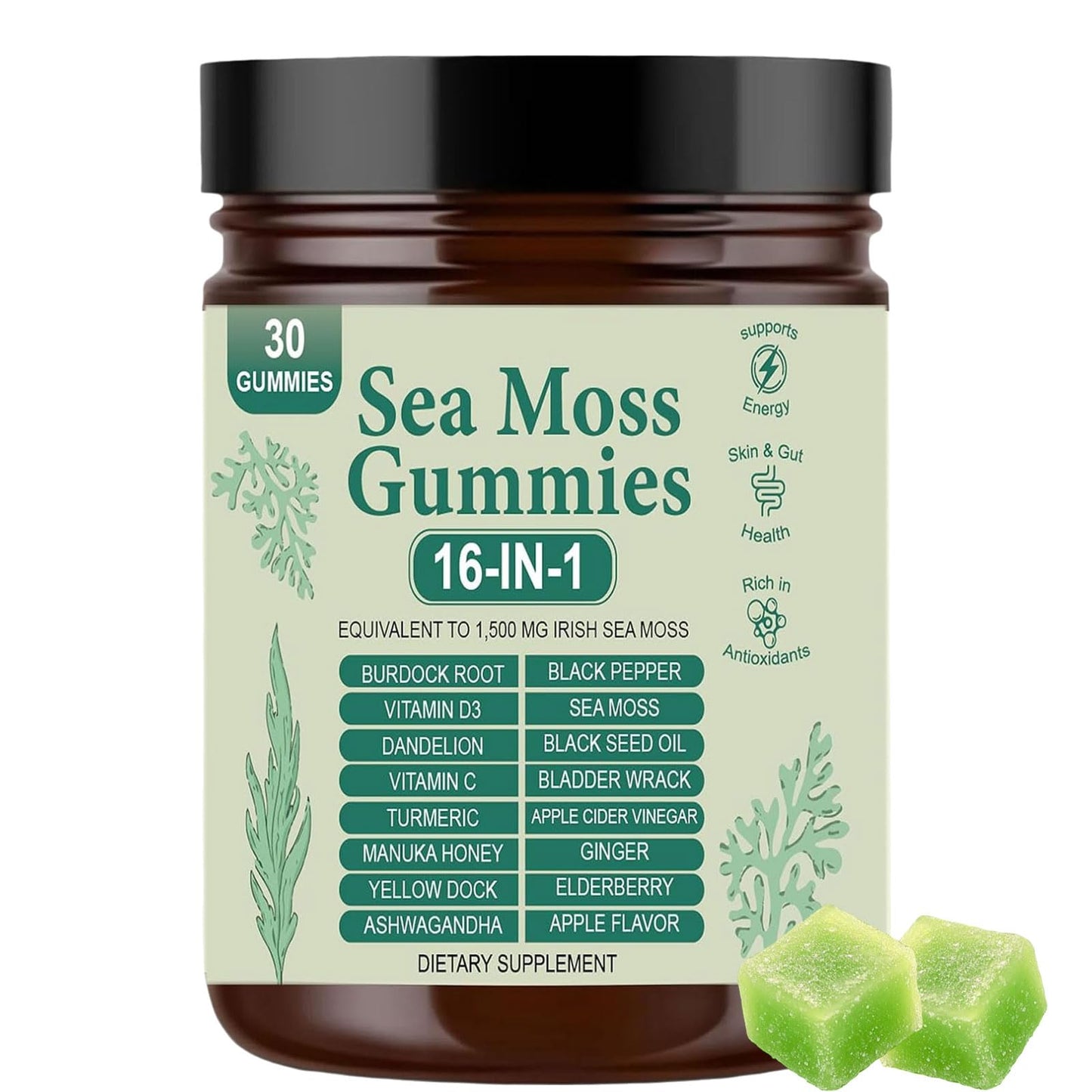 Sea Moss Gummies 16-in-1 – Irish Seamoss with Ashwagandha & Black Seed Oil | 30 Gummies