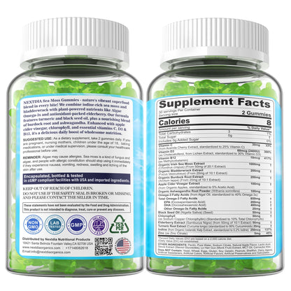 2 Pack Sea Moss Gummies + Algae Omega-3 – Sugar-Free, 15-in-1 Vegan Irish Sea Moss