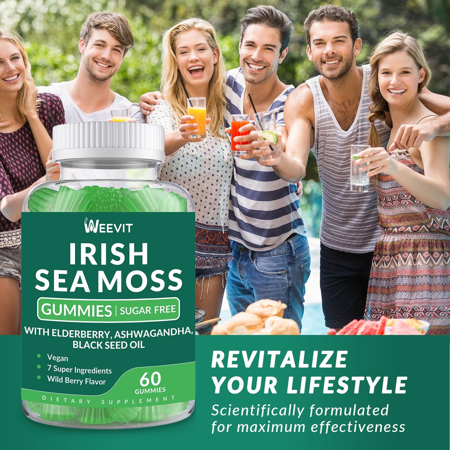 Sea Moss Gummies - Irish Sea Moss, Black Seed Oil, Ashwagandha & Elderberry for Immune, Skin & Energy