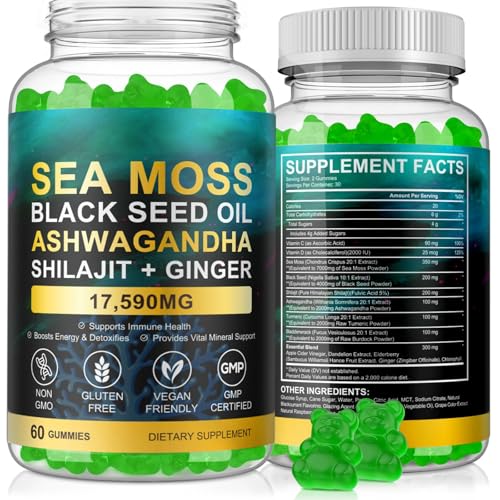 Vceeoy Sea Moss Gummies with Black Seed Oil, Ashwagandha & Ginger - 60 Gummies