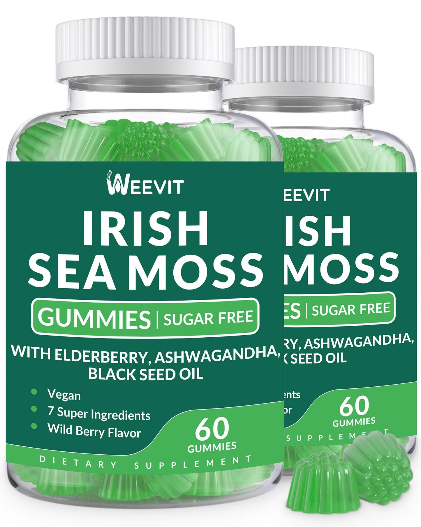 Sea Moss Gummies - Irish Sea Moss, Black Seed Oil, Ashwagandha & Elderberry for Immune, Skin & Energy