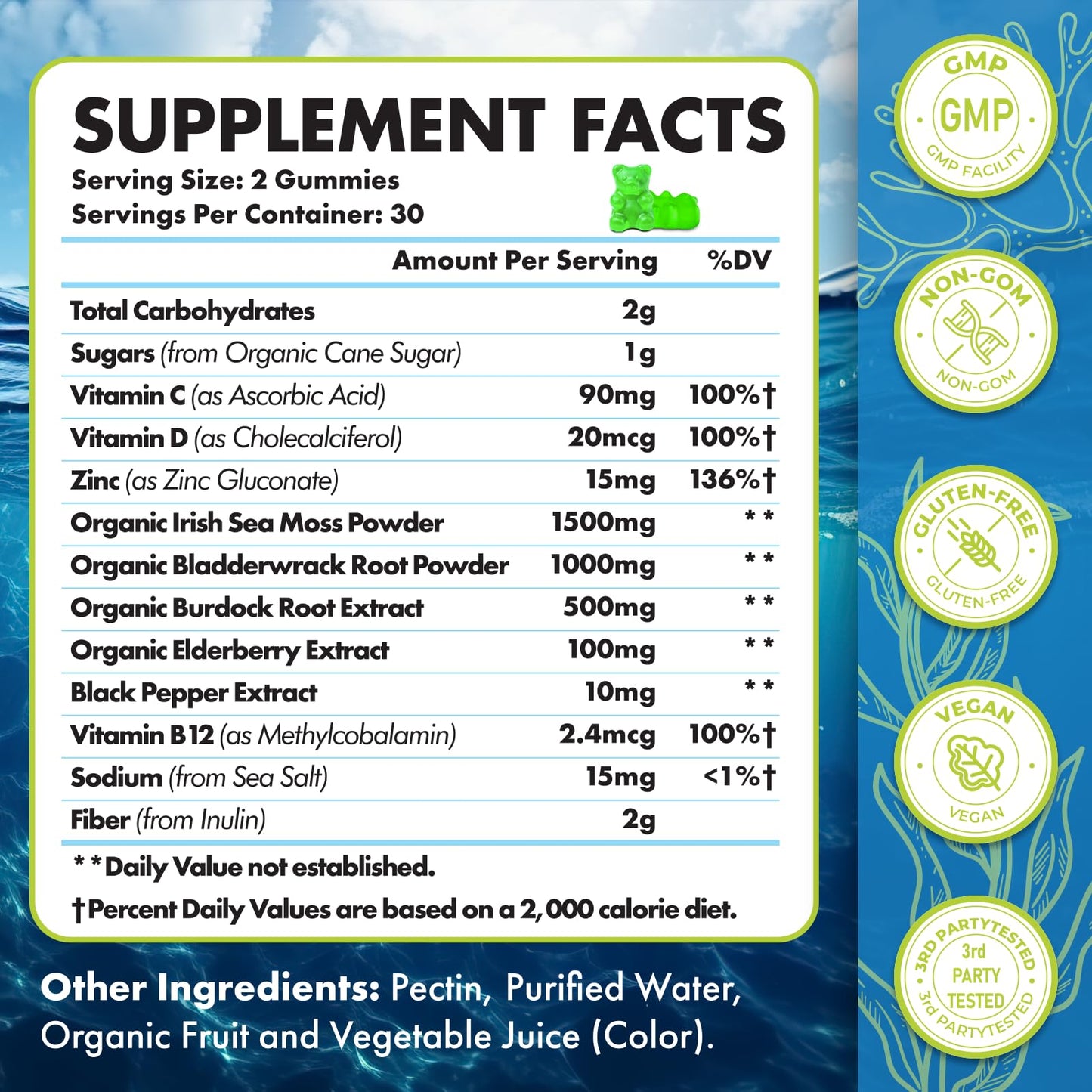 Sea Moss Gummies 3100mg Irish Seamoss – Detox, Immune, Skin – 120ct