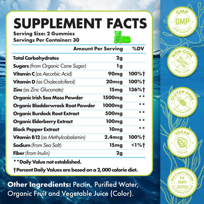 Sea Moss Gummies 3100mg Irish Seamoss – Detox, Immune, Skin – 120ct
