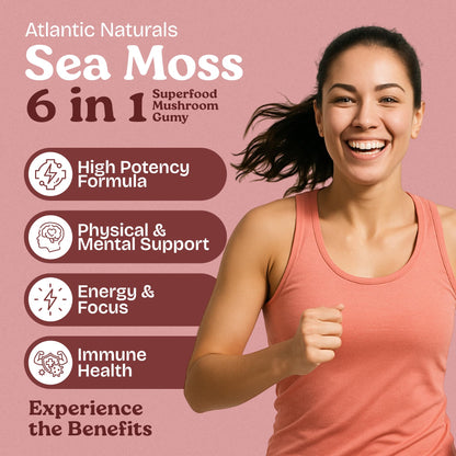 Sea Moss Gummies with Lions Mane Mushroom – 60 Count | 6-in-1 Sea Moss & Mushroom Complex