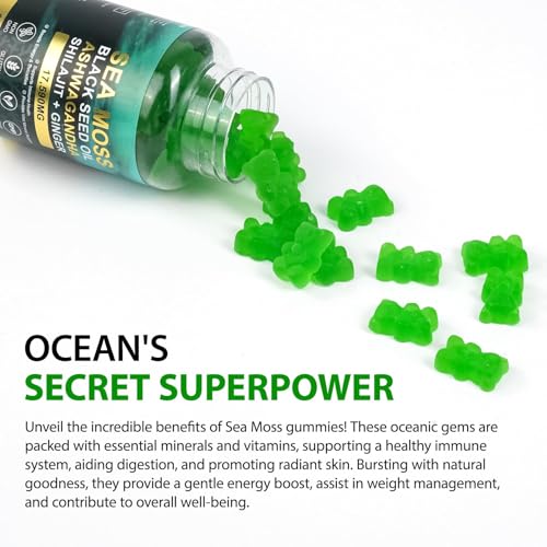 Vceeoy Sea Moss Gummies with Black Seed Oil, Ashwagandha & Ginger - 60 Gummies
