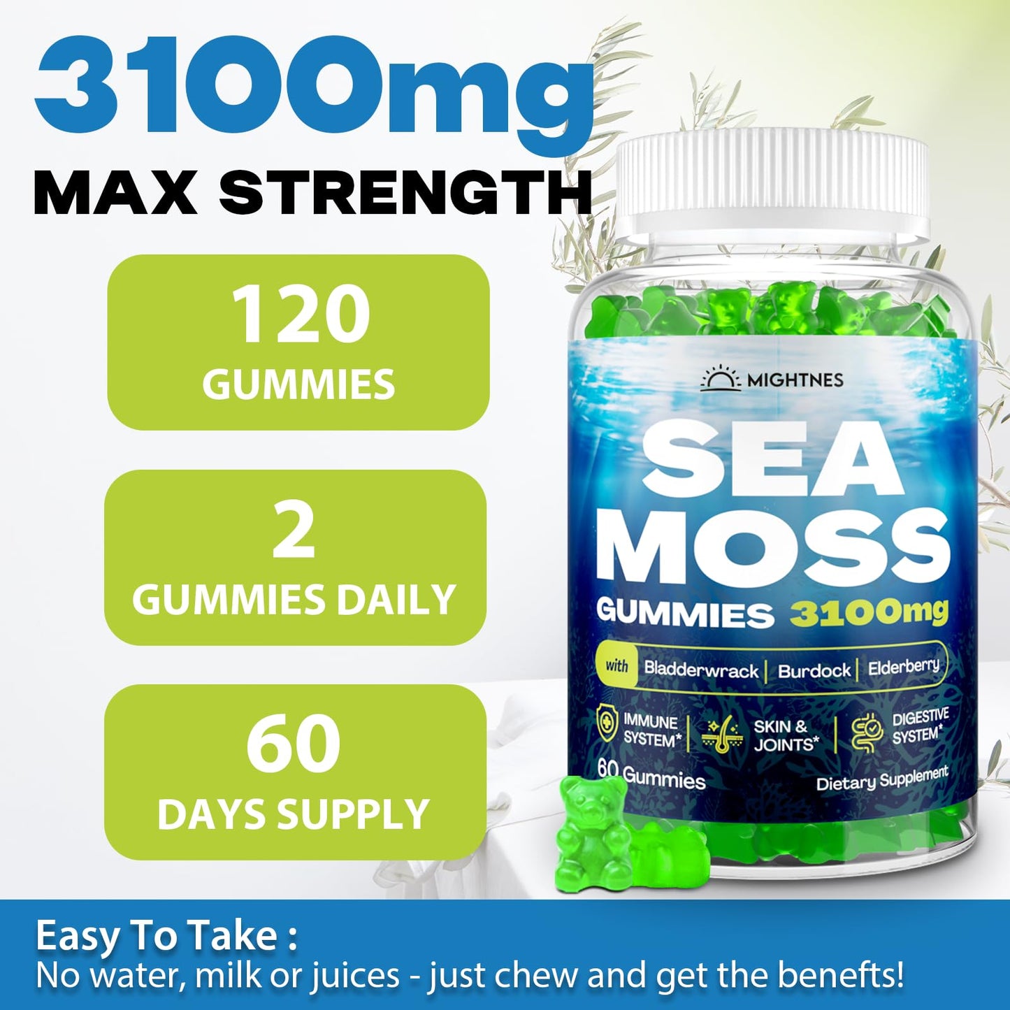 Sea Moss Gummies 3100mg Irish Seamoss – Detox, Immune, Skin – 120ct