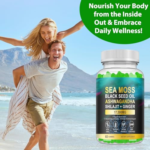 Vceeoy Sea Moss Gummies with Black Seed Oil, Ashwagandha & Ginger - 60 Gummies