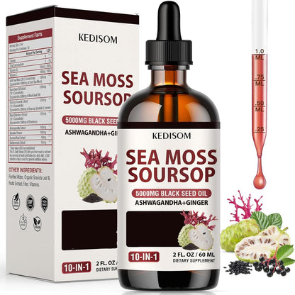 Sea Moss Liquid Drops 2 Oz – Organic Black Seed Oil + Irish Sea Moss Gel (Vegan) – 6X Stronger