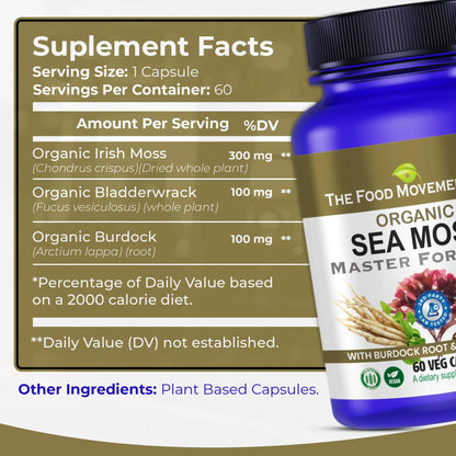 Sea Moss Master Formula with Burdock Root & Bladderwrack | Organic Vegan Gut Health Supplement | The Food Movement Co.