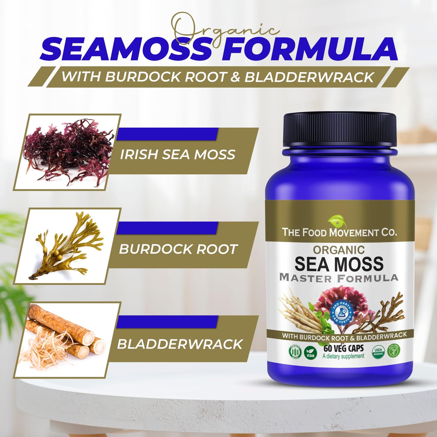 Sea Moss Master Formula with Burdock Root & Bladderwrack | Organic Vegan Gut Health Supplement | The Food Movement Co.