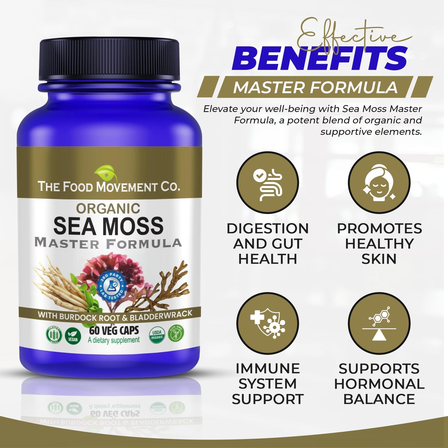 Sea Moss Master Formula with Burdock Root & Bladderwrack | Organic Vegan Gut Health Supplement | The Food Movement Co.