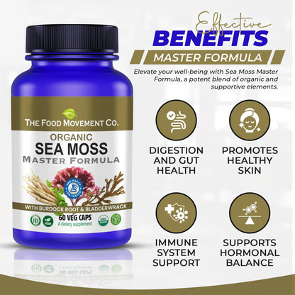 Sea Moss Master Formula with Burdock Root & Bladderwrack | Organic Vegan Gut Health Supplement | The Food Movement Co.