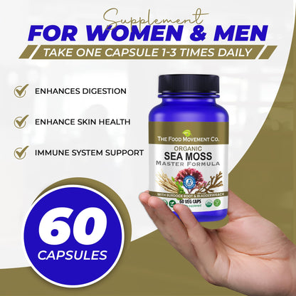 Sea Moss Master Formula with Burdock Root & Bladderwrack | Organic Vegan Gut Health Supplement | The Food Movement Co.