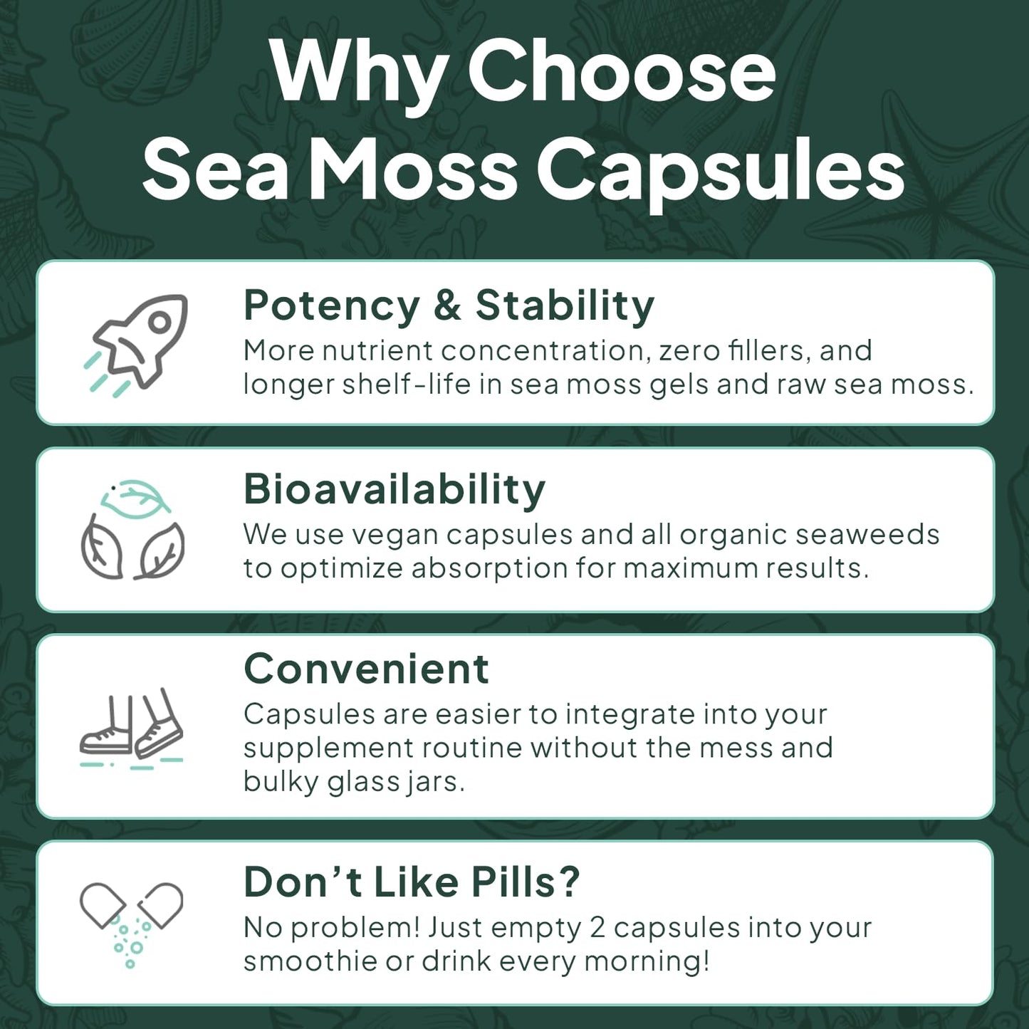 Organics Ocean Wild Sea Moss Capsules – 60 Capsules | Organic Irish Sea Moss, Bladderwrack, Chlorella & Vitamin D3