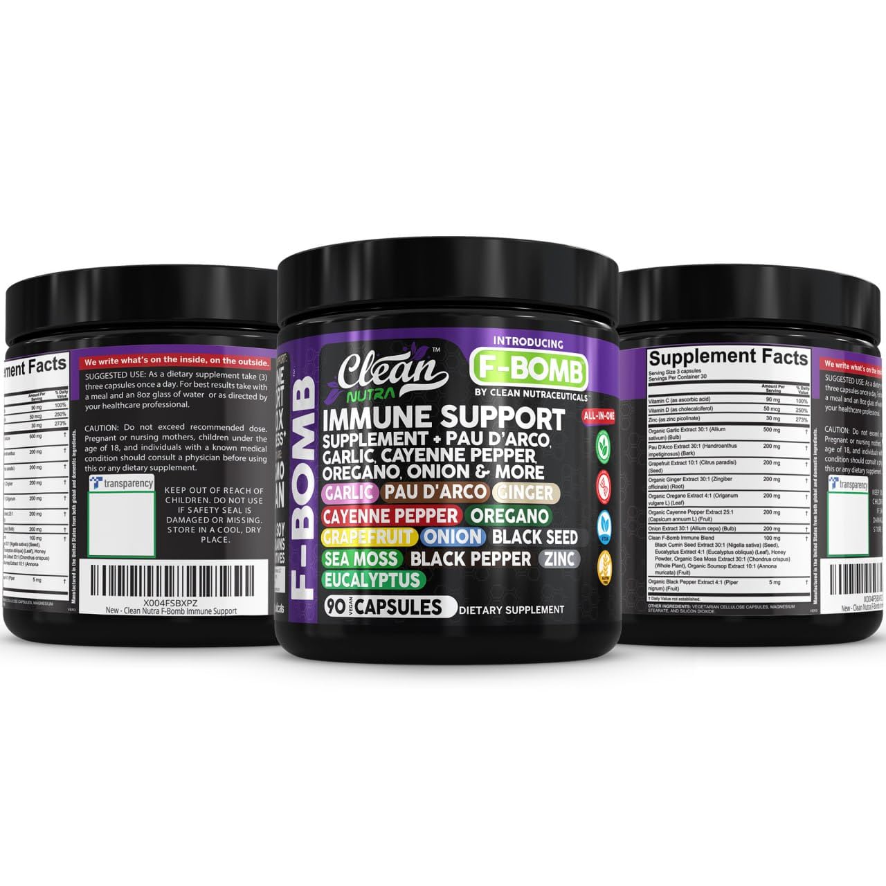 Organic Immune Support with PAU D'Arco, Garlic, Cayenne Pepper, Oregano, Ginger & More | Clean Nutra