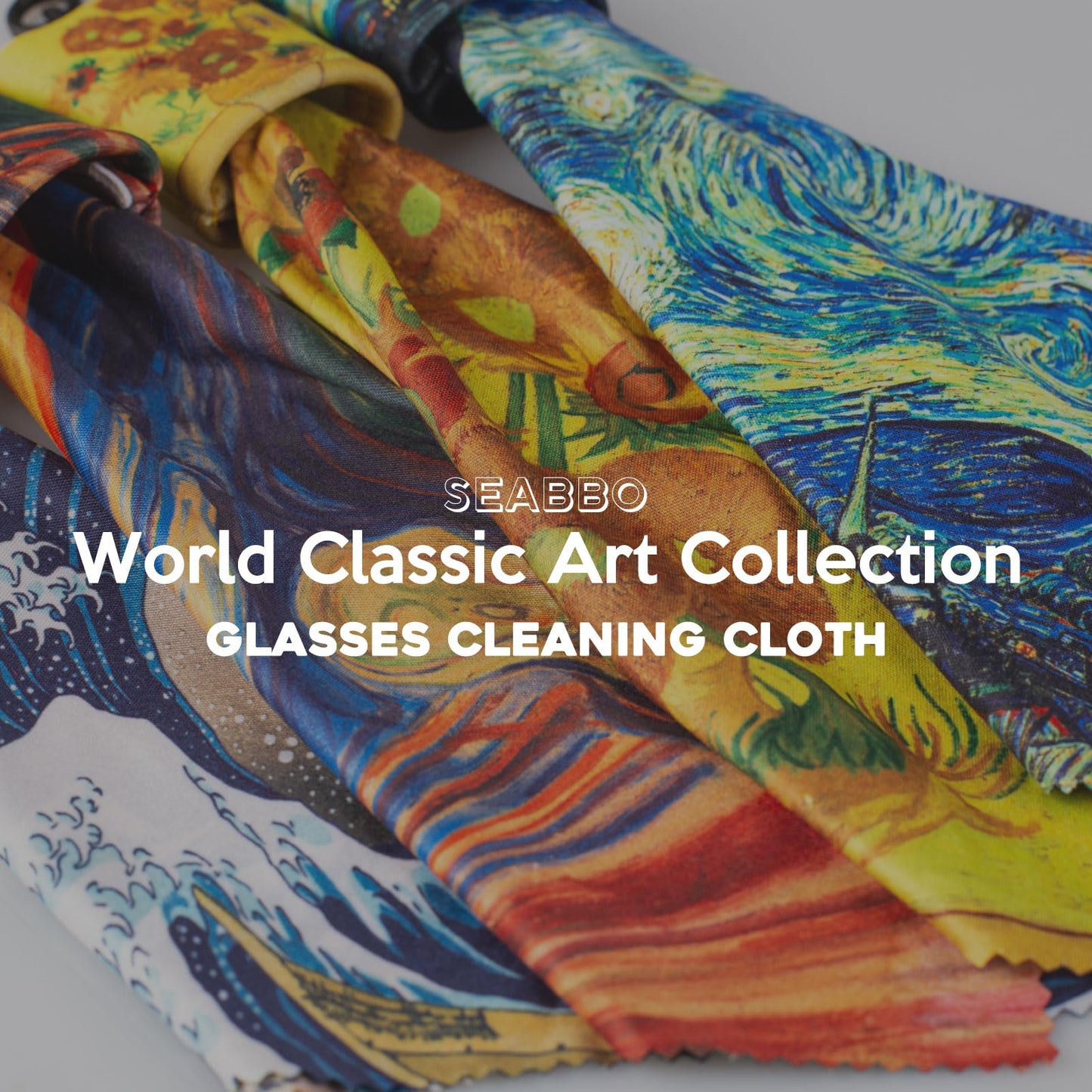 Seabbo Glasses Cleaning Cloths – Microfiber Eyeglass Cleaner Keychain, World Classic Art (Double-Sided, 4PC)