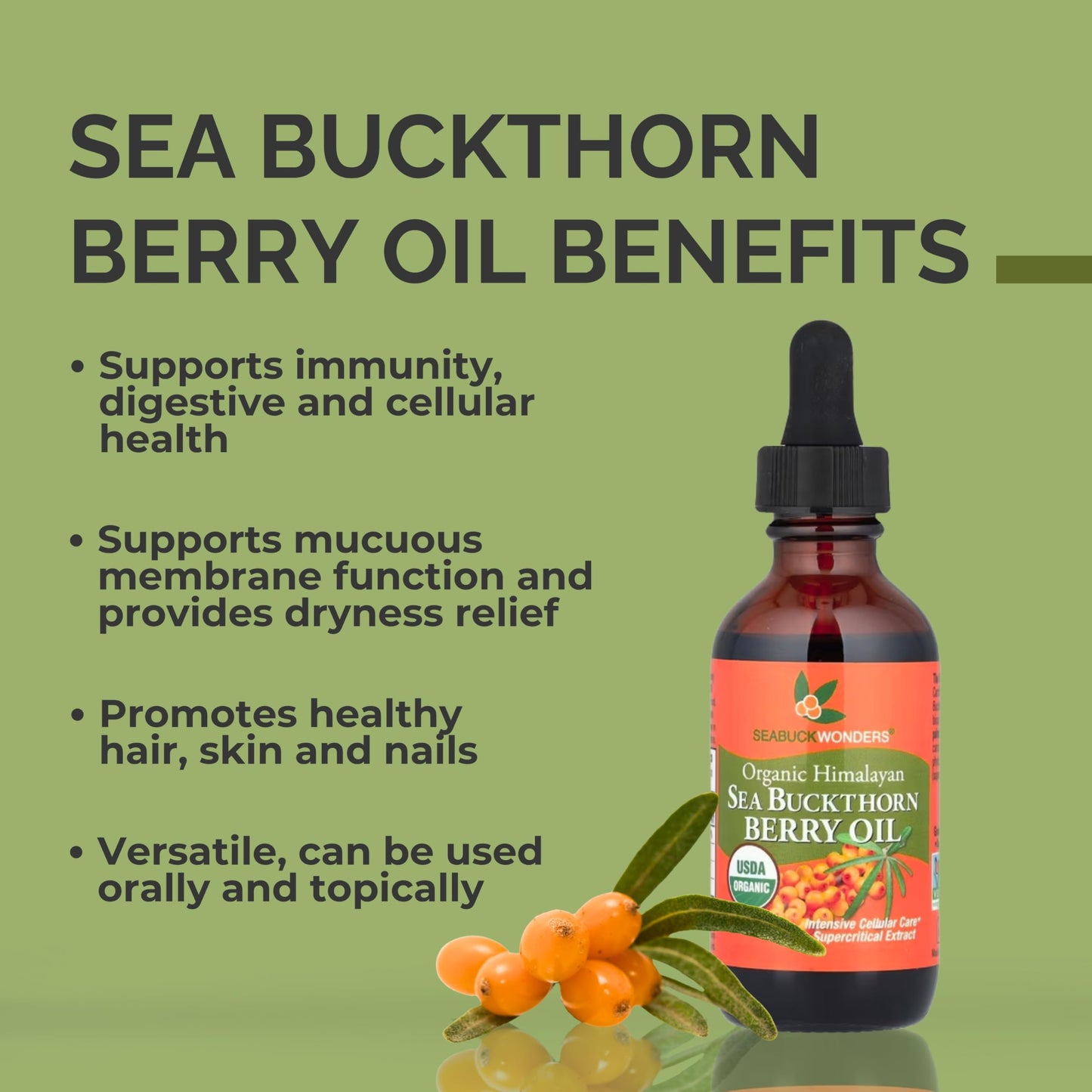 SeabuckWonders Sea Buckthorn Berry Oil – 100% Organic, 1.76 fl oz