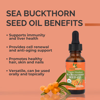 SeabuckWonders Sea Buckthorn Seed Oil – 100% Certified Organic – 1 FL OZ