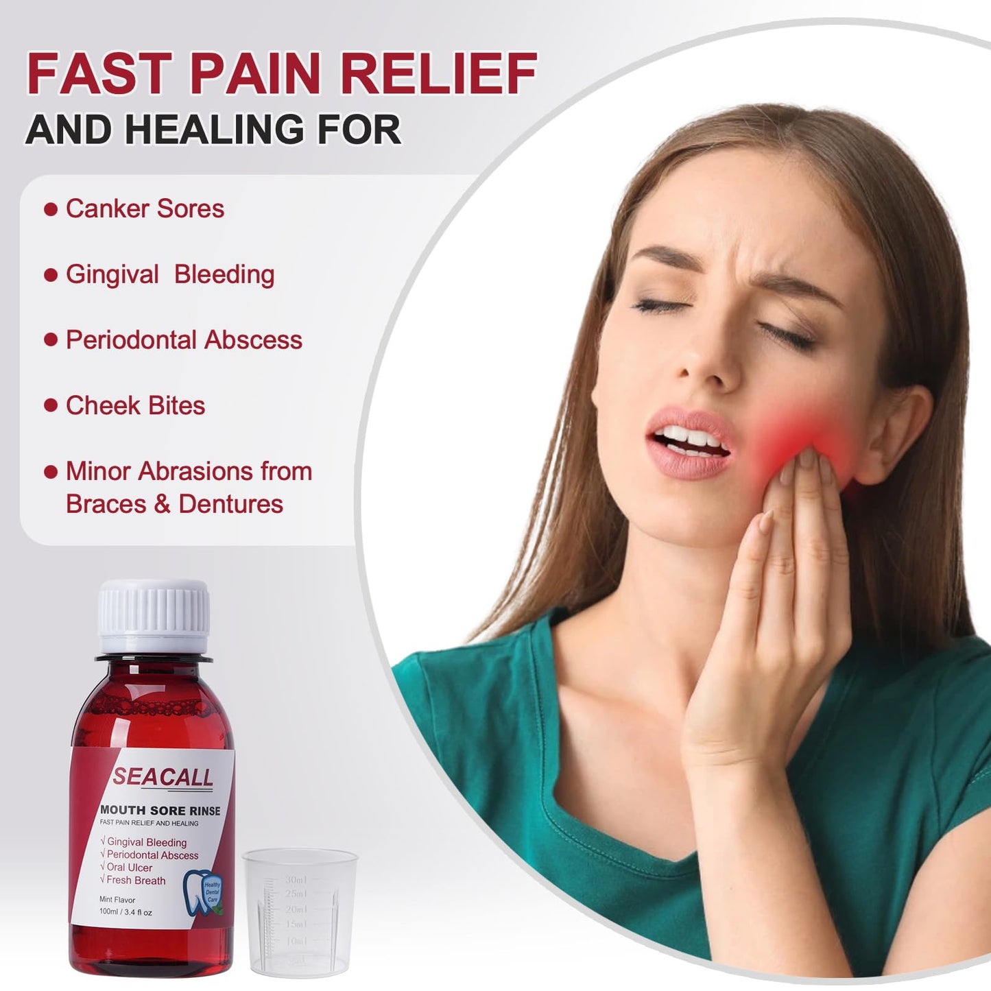 SEACALL Oral Rinse Mouthwash – Fresh Mint 100ml | Soothes Canker Sores & Bleeding Gums