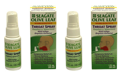 Seagate Homeopathic Olive Leaf Throat Spray - 2-Pack, Raspberry-Spearmint, 1 oz