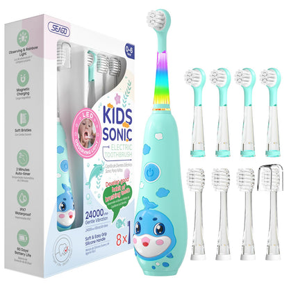 SEAGO Kids Electric Toothbrushes – Rechargeable Toddler Toothbrush (2-6), Magnetic Charging, LED Light, 8 Heads, Blue