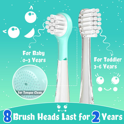 SEAGO Kids Electric Toothbrushes – Rechargeable Toddler Toothbrush (2-6), Magnetic Charging, LED Light, 8 Heads, Blue