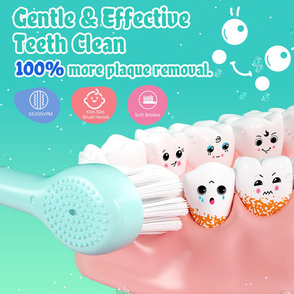 SEAGO Kids Electric Toothbrushes – Rechargeable Toddler Toothbrush (2-6), Magnetic Charging, LED Light, 8 Heads, Blue