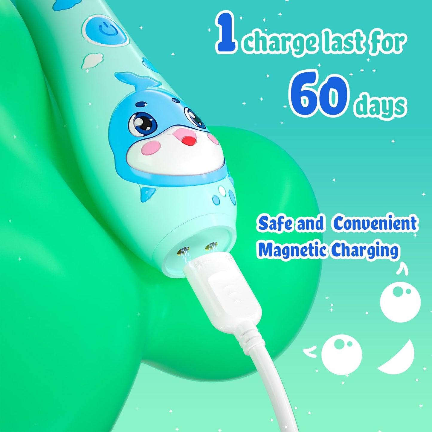 SEAGO Kids Electric Toothbrushes – Rechargeable Toddler Toothbrush (2-6), Magnetic Charging, LED Light, 8 Heads, Blue