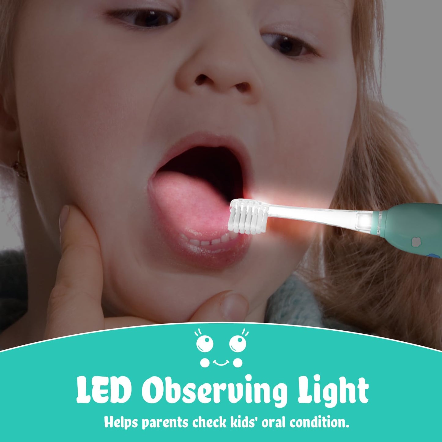 SEAGO Kids Electric Toothbrushes – Rechargeable Toddler Toothbrush (2-6), Magnetic Charging, LED Light, 8 Heads, Blue