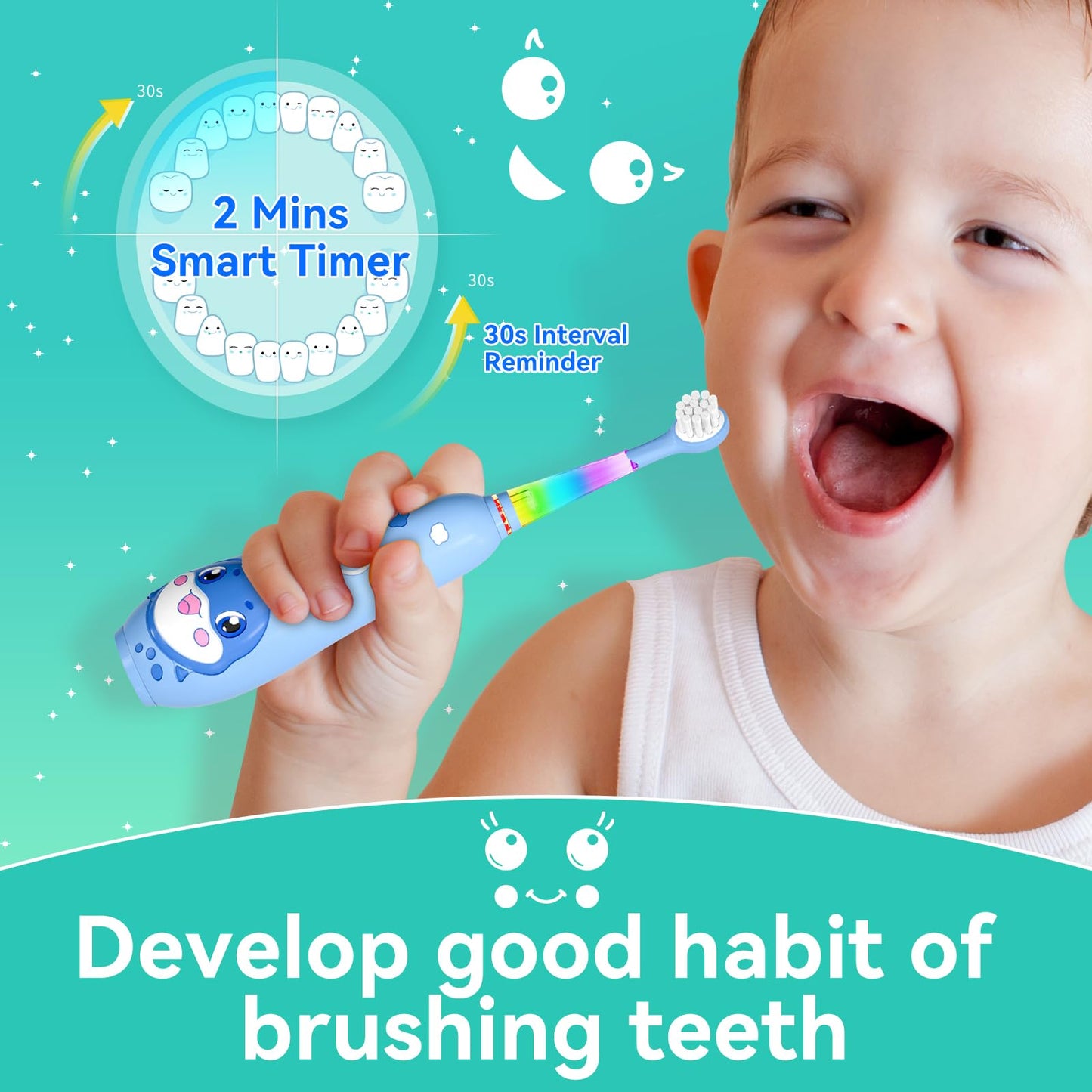 SEAGO Kids Electric Toothbrushes – Rechargeable Toddler Toothbrush, 8 Heads, Ages 2-6