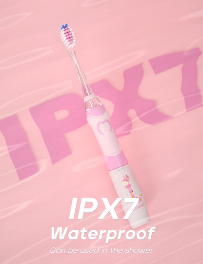 SEAGO Kids Electric Toothbrush - 2-Min Timer, 8 Replacement Heads, Pink, 4-12 yrs