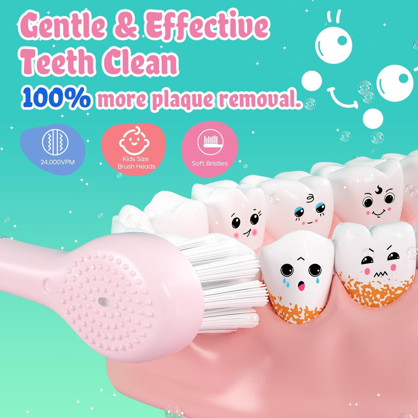 SEAGO Kids Electric Toothbrush Pink – Rechargeable Toddler Toothbrush with Magnetic Charging, LED Light, 8 Heads (Ages 2-6)
