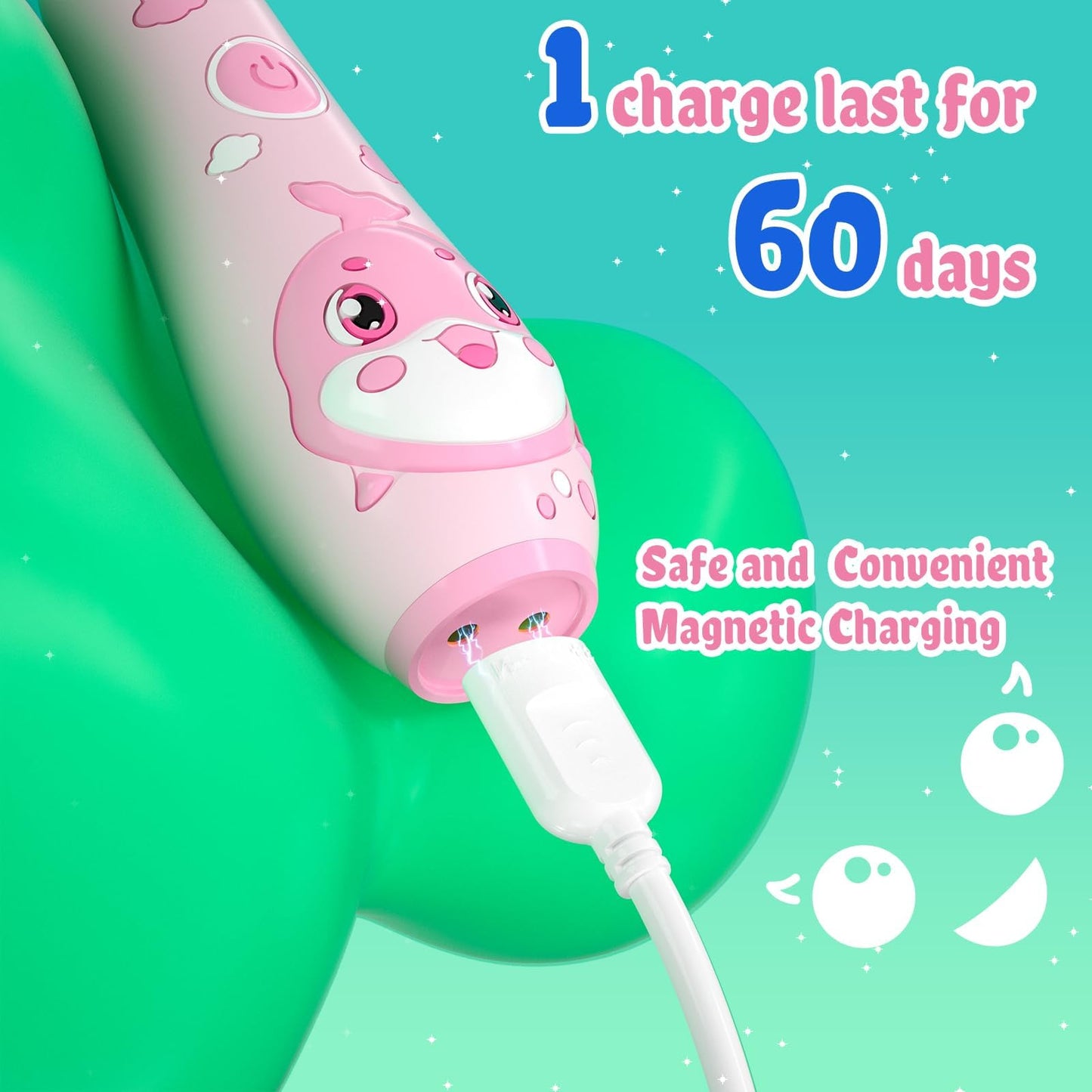 SEAGO Kids Electric Toothbrush Pink – Rechargeable Toddler Toothbrush with Magnetic Charging, LED Light, 8 Heads (Ages 2-6)