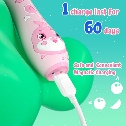 SEAGO Kids Electric Toothbrush Pink – Rechargeable Toddler Toothbrush with Magnetic Charging, LED Light, 8 Heads (Ages 2-6)