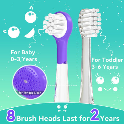SEAGO Kids Electric Toothbrushes – Rechargeable Toddler Brush with Magnetic Charging & LED Light (Ages 2-6) Purple