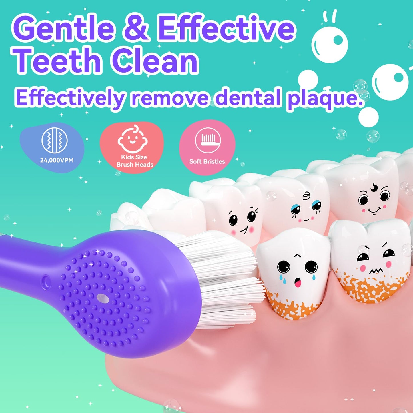SEAGO Kids Electric Toothbrushes – Rechargeable Toddler Brush with Magnetic Charging & LED Light (Ages 2-6) Purple
