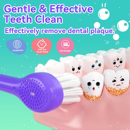 SEAGO Kids Electric Toothbrushes – Rechargeable Toddler Brush with Magnetic Charging & LED Light (Ages 2-6) Purple