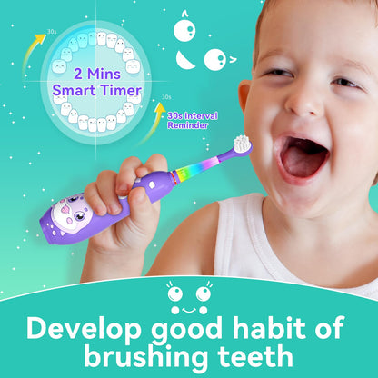 SEAGO Kids Electric Toothbrushes – Rechargeable Toddler Brush with Magnetic Charging & LED Light (Ages 2-6) Purple
