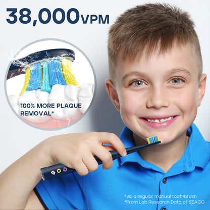 SEAGO Kids Electric Toothbrush SG2303 Navy – 8 Brush Heads, 5 Modes, 2-Minute Timer