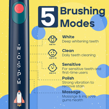 SEAGO Kids Electric Toothbrush SG2303 Navy – 8 Brush Heads, 5 Modes, 2-Minute Timer