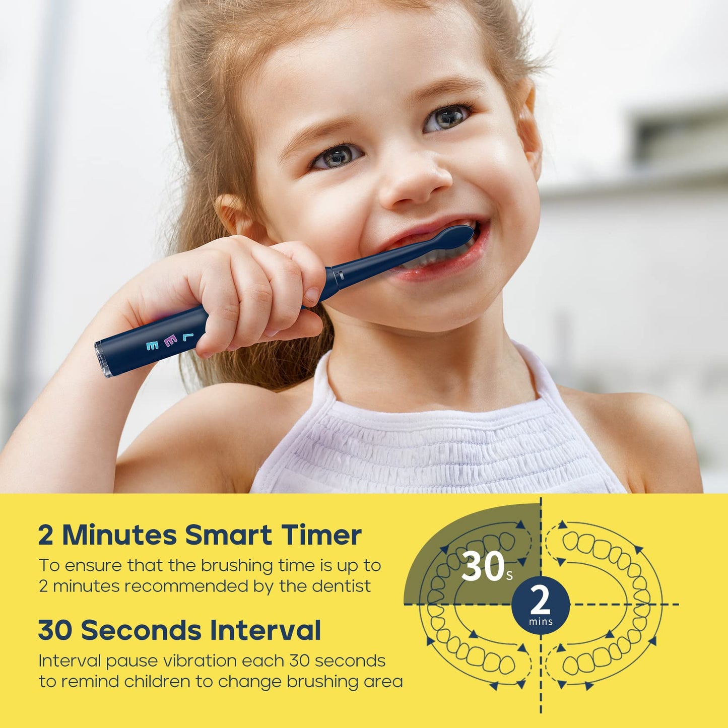 SEAGO Kids Electric Toothbrush SG2303 Navy – 8 Brush Heads, 5 Modes, 2-Minute Timer