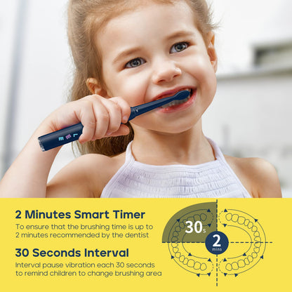 SEAGO Kids Electric Toothbrush SG2303 Navy – 8 Brush Heads, 5 Modes, 2-Minute Timer