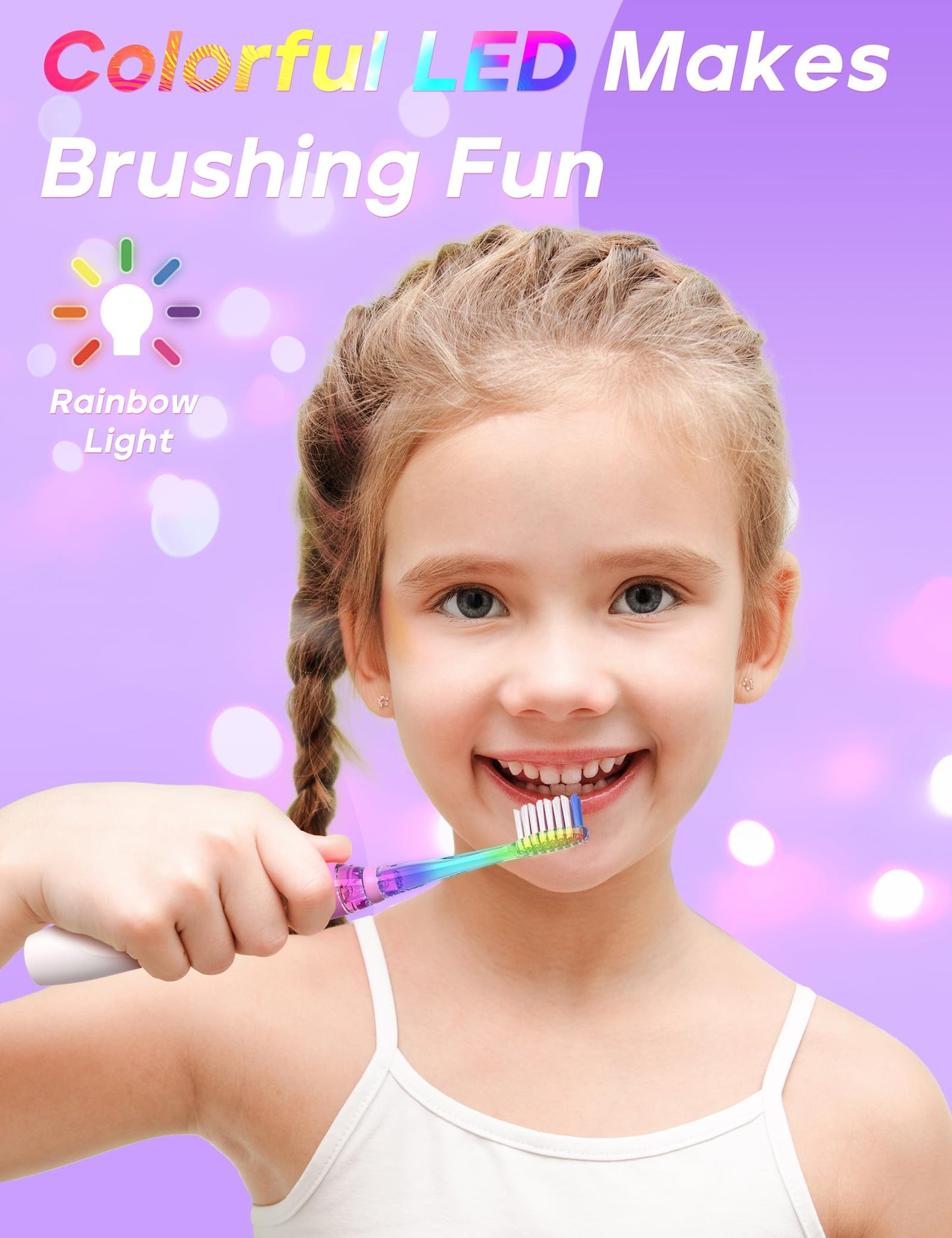 SEAGO Kids Electric Toothbrush SG-977 – 2-Min Timer, 4 Replacement Heads, Purple (4–12 yrs)