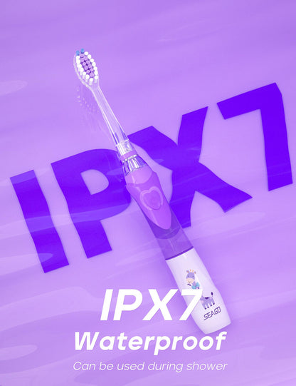 SEAGO Kids Electric Toothbrush SG-977 – 2-Min Timer, 4 Replacement Heads, Purple (4–12 yrs)