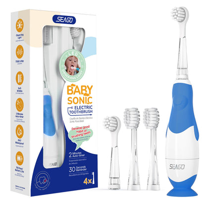 SEAGO SG-513 Navy-C Toddler Electric Toothbrush (0-3y) – 2-Min Timer, 4 Replacement Heads