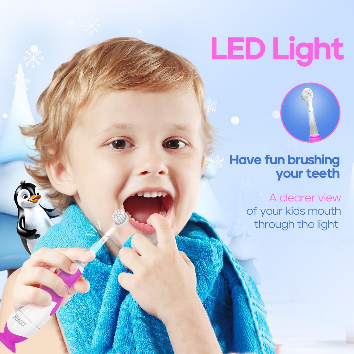 SEAGO SG-513 Purple-C Toddler Electric Toothbrush for 0-3 Years | Smart Timer