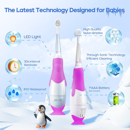 SEAGO SG-513 Purple-C Toddler Electric Toothbrush for 0-3 Years | Smart Timer