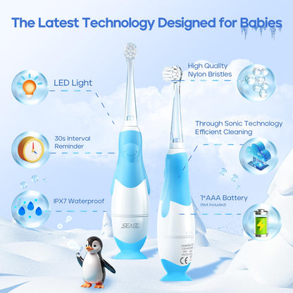 SEAGO SG-513 Toddler Electric Toothbrush 0-3 Years, Blue-C, 4 Heads
