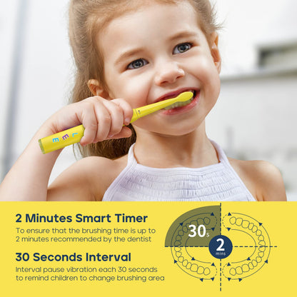 SEAGO Kids Electric Toothbrush - 5 Modes, DIY Stickers, 4 Heads, Ages 3-12, Yellow