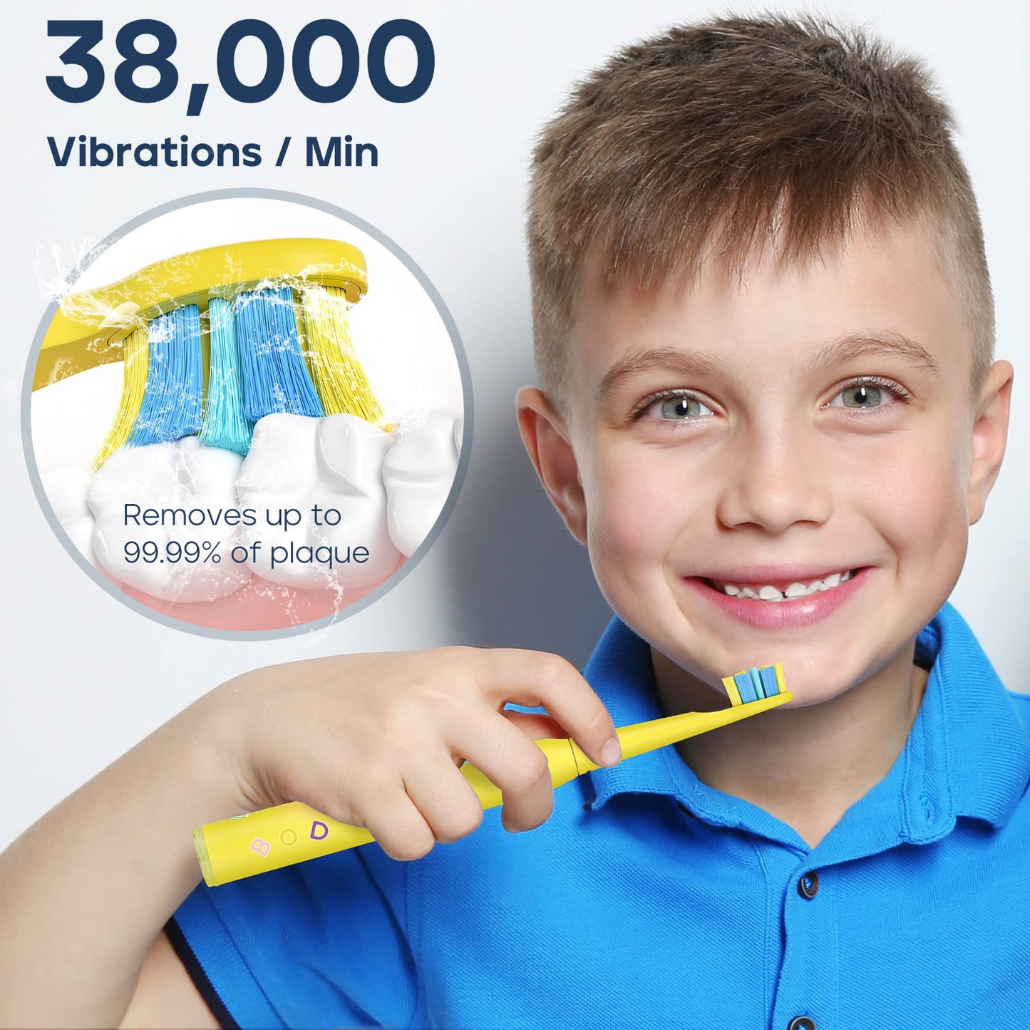 SEAGO Kids Electric Toothbrush - 5 Modes, DIY Stickers, 4 Heads, Ages 3-12, Yellow